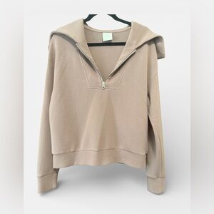 Varley Taupe Half-Zip Hooded Pullover